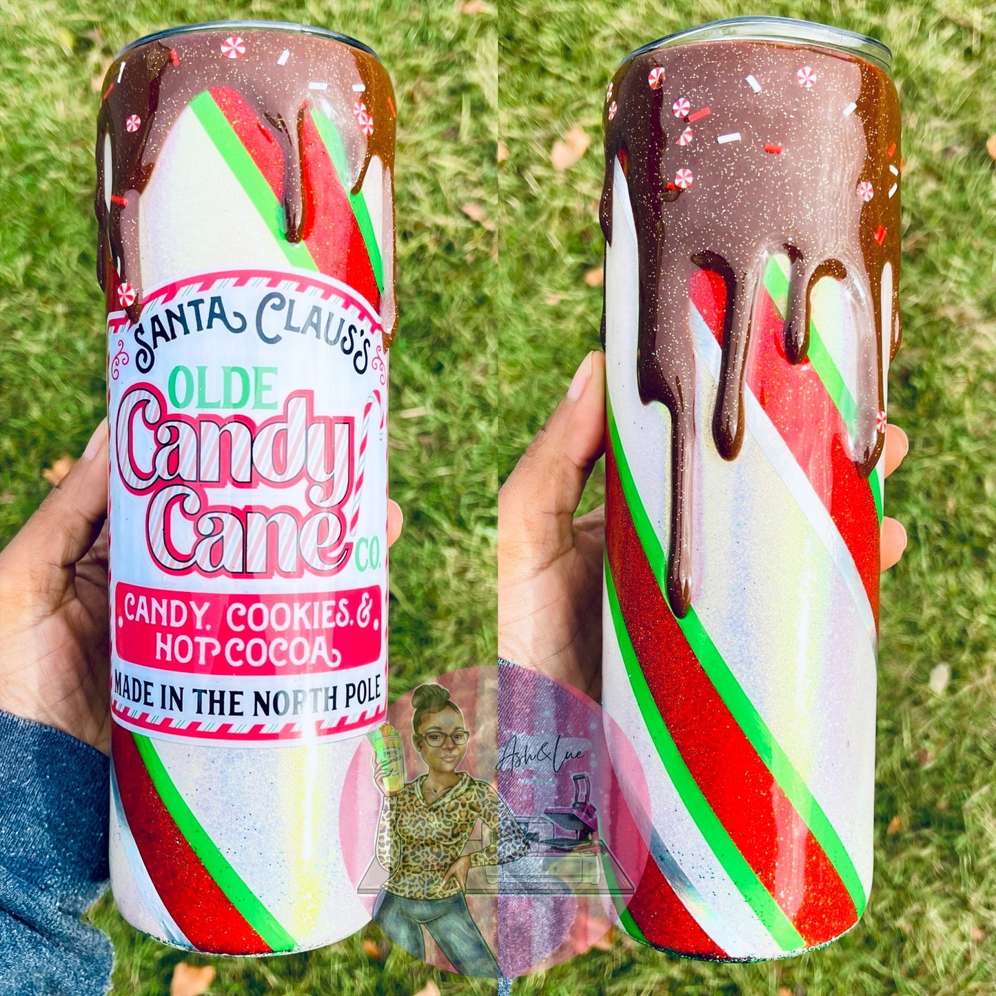 Chocolate Candy Cane Drip Tumbler