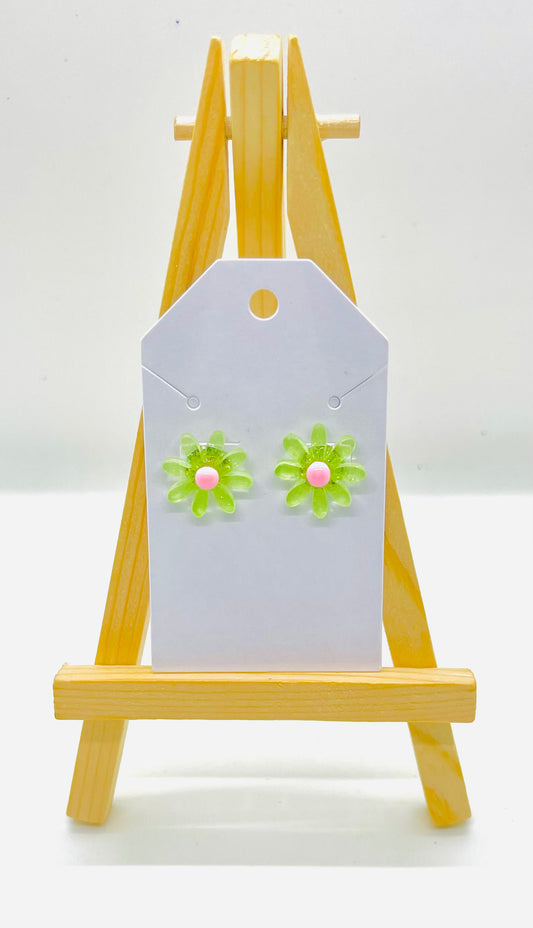 Green & Pink Flower Earrings