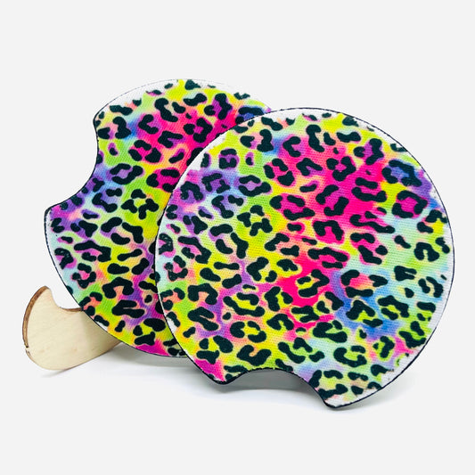 Neon Leopard Print Car Coaster