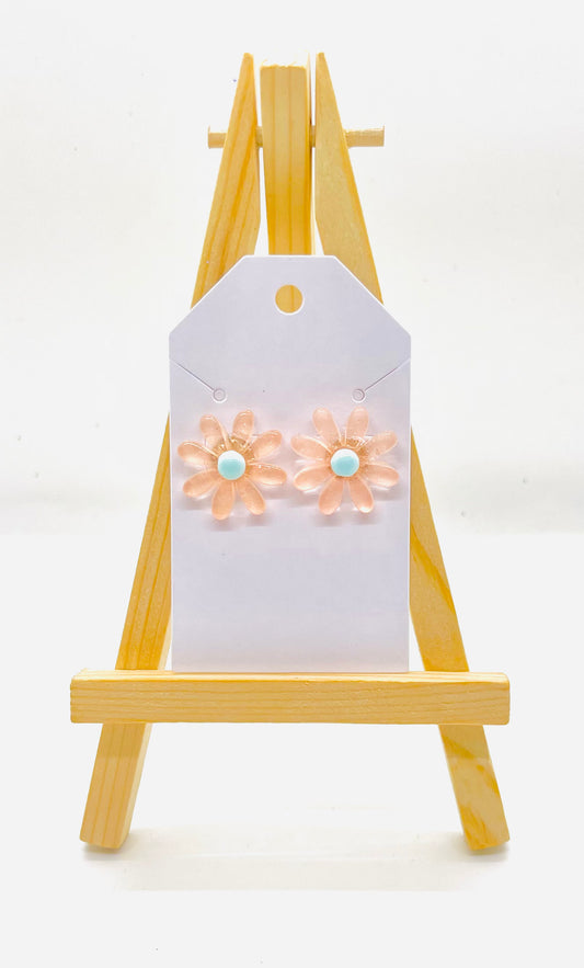 Peach & Blue Flower Earrings